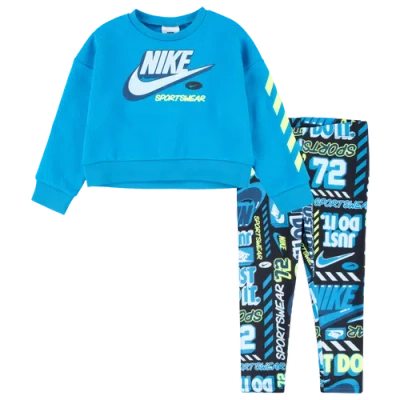 Nike Kids' Girls   Crew & Legging Set In Black/blue