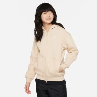 Nike Sportswear Club Fleece Big Kids' Oversized Full-zip Hoodie In Sanddrift/white