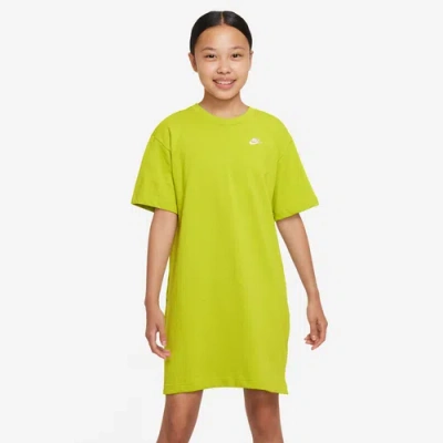 Nike Kids' Girls   Nsw T-shirt Dress In Bright Cactus/white