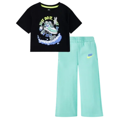 Nike Kids' Girls  Nsw Best Foot Forward Wide Leg Pants Set In Emerald Rise/emerald Rise