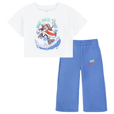 Nike Kids' Girls  Nsw Best Foot Forward Wide Leg Pants Set In  Polar/ Polar