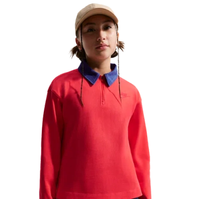 Nike Sportswear Collection Big Kids' (girls') Long-sleeve Polo Top In Red