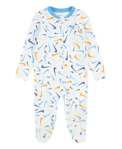 Nike Babies' Girls Or Boys Printed Footed Coverall In White,blue