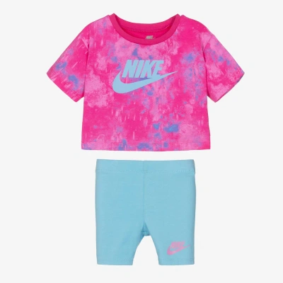 Nike Babies' Girls Pink & Blue Cotton Shorts Set