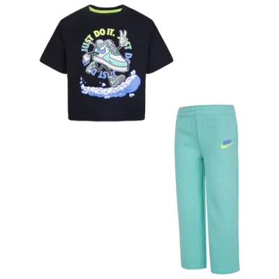 Nike Kids' Girls Preschool   Nsw Best Foot Forward Wide Leg Pants Set In Emerald Rise/emerald Rise
