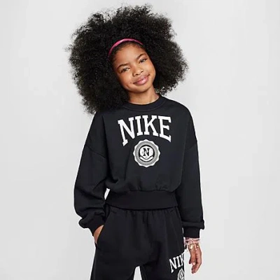 Nike Kids'  Girls' Sportswear Club Crewneck Sweatshirt In Black/white
