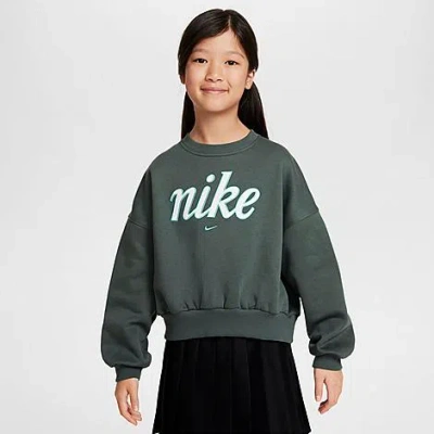 Nike Kids'  Girls' Sportswear Club Fleece Boxy Crewneck Sweatshirt In Vintage Green/green Frost