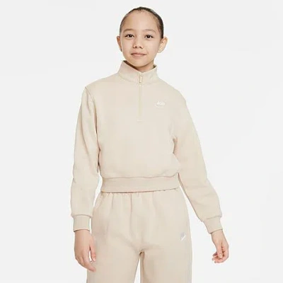 Nike Kids'  Girls' Sportswear Club Fleece Half-zip Top In Sanddrift/white