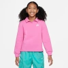 Nike Kids'  Girls' Sportswear Club Fleece Long-sleeve Polo Shirt In Playful Pink/playful Pink/white