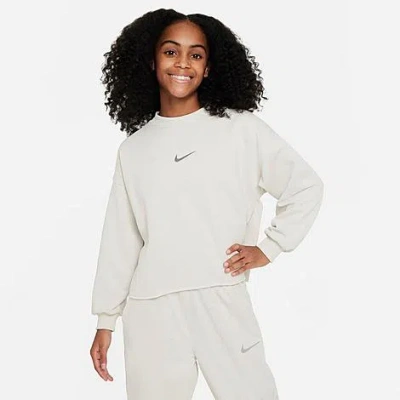 Nike Kids'  Girls' Sportswear Dri-fit Crewneck Sweatshirt In Light Bone