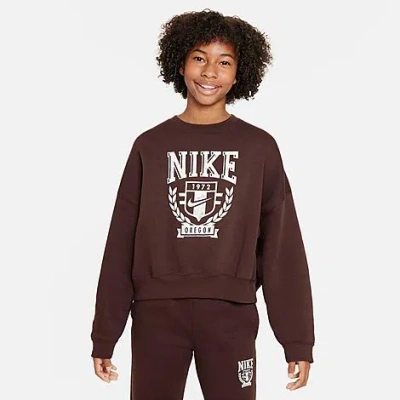 Nike Kids'  Girls' Sportswear Oversized Fleece Crewneck Sweatshirt In Earth