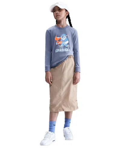 Nike Kids' Girls Sportswear Printed Long-sleeve T-shirt In Blue