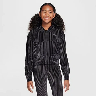 Nike Kids'  Girls' Sportswear Ribbed Full-zip Hoodie In Black/iron Grey