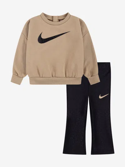 Nike Kids'  Girls Swoosh Print Legging Set In Black