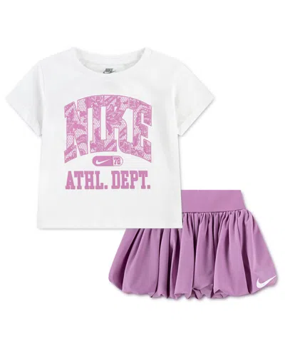 Nike Girls' Toddler 2t-4t Graphic Crewneck T-shirt And Scooter Shorts, 2-piece Set In Multi