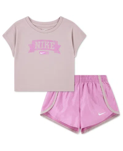 Nike Girls' Toddler 2t-4t Lace It Up Crewneck T-shirt And Shorts, 2-piece Set In Multi