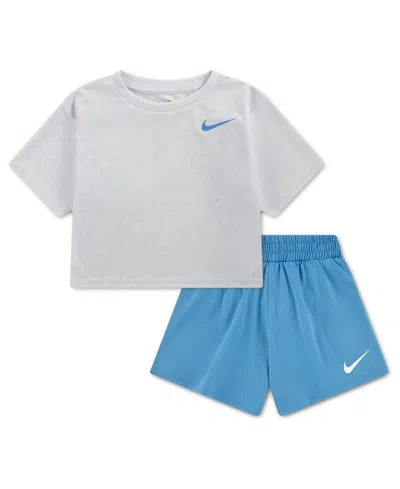 Nike Girls' Toddler 2t-4t Lace It Up Crewneck T-shirt And Swing Shorts, 2-piece Set In Multi