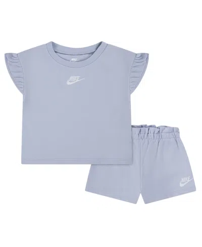 Nike Girls' Toddler 2t-4t Baby French Terry T-shirt And Shorts, 2-piece Set In Gray