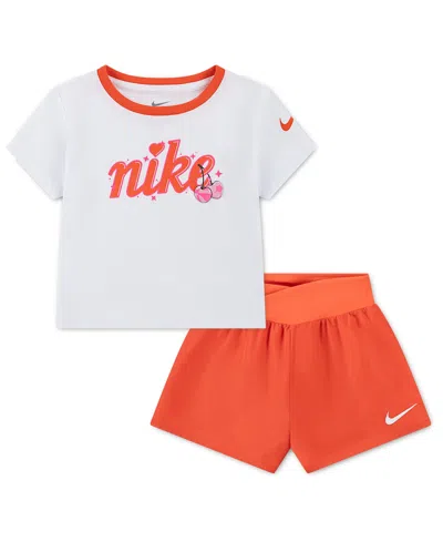 Nike Babies' Girls' Toddler 2t-4t Crewneck T-shirt And Crossover Shorts, 2-piece Set In Multi