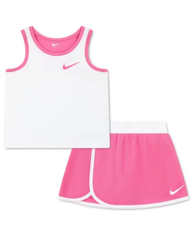 Nike Babies' Girls' Toddler 2t-4t Dri-fit Color-blocked Tank Top And Scooter Skort, 2-piece Set In Pink