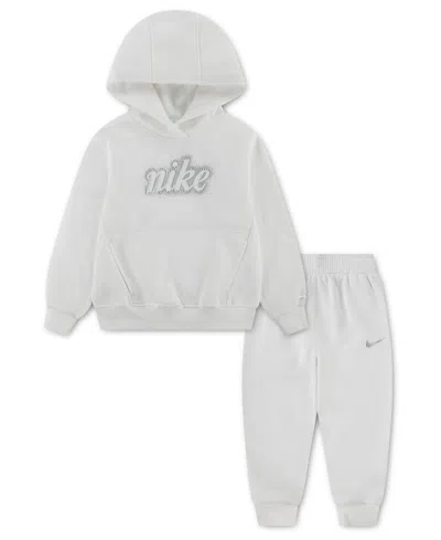 Nike Babies' Girls Toddler 2t-5t Swoosh Sparkle Hoodie And Pants, 2-piece Set In Gray