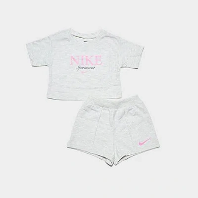 Nike Babies'  Girls' Toddler Sportswear T-shirt And Shorts Set In Light Heather Grey