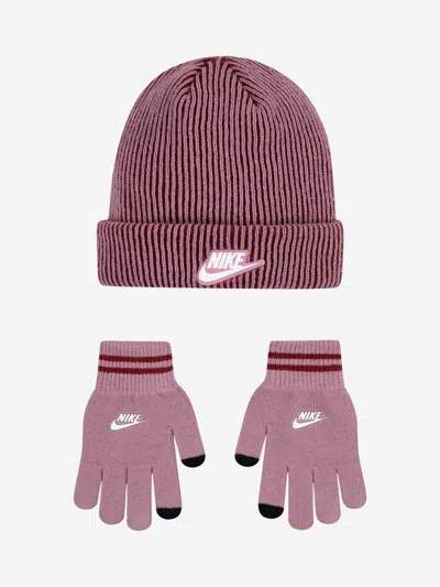 Nike Kids'  Girls Two Tone Rib Beanie And Glove Set In Purple
