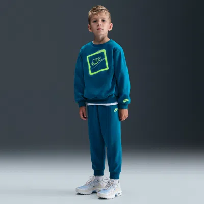 Nike Glow With Me Little Kids' Lightweight Fleece 2-piece Crew Set In Blue