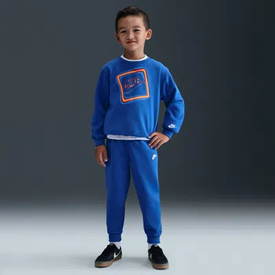 Nike Glow With Me Little Kids' Lightweight Fleece 2-piece Crew Set In Blue