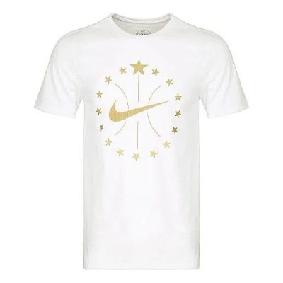 Nike Gold Logo Casual Sport Fast-dry Basketball Short Sleeve Men's White