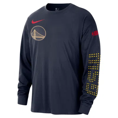 Nike Men's Navy Golden State Warriors 2024/25 City Edition Courtside Max90 Heavyweight Long Sleeve T-shir