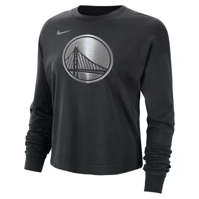 Nike Golden State Warriors Courtside  Women's Nba Shine Boxy Long-sleeve T-shirt In Black