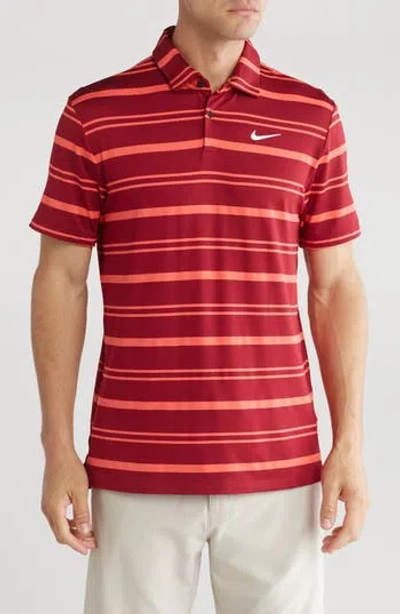 Nike Golf Tour Stripe Golf Polo In Noble Red/ember Glow/white