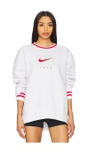 Nike Graphic Oversized Long Crew Neck Sweatshirt In Birch Heather