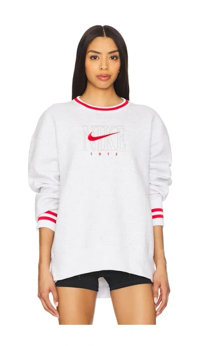 Nike Graphic Oversized Long Crew Neck Sweatshirt In Birch Heather