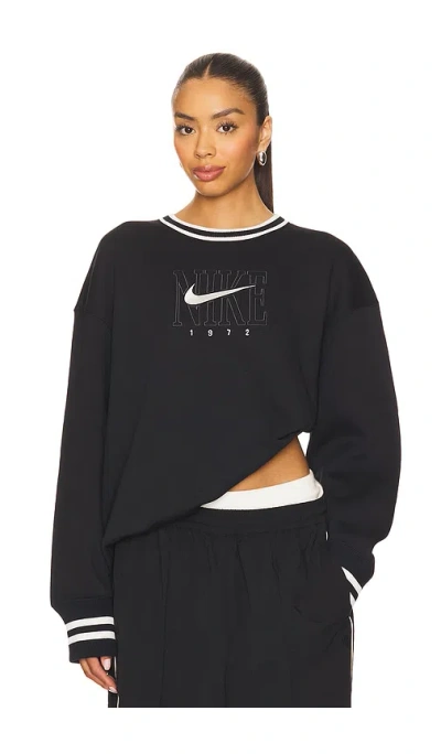 Nike Graphic Oversized Long Crew-neck Sweatshirt In Black