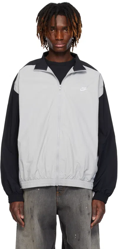 Nike Gray & Black Woven Track Jacket In Lt Smoke Grey/black/