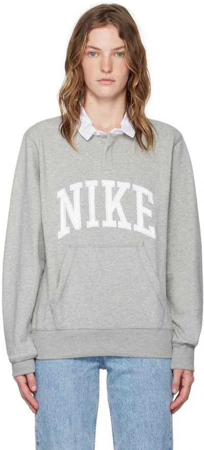 Nike Gray Club Polo In Dk Grey Heather/whit