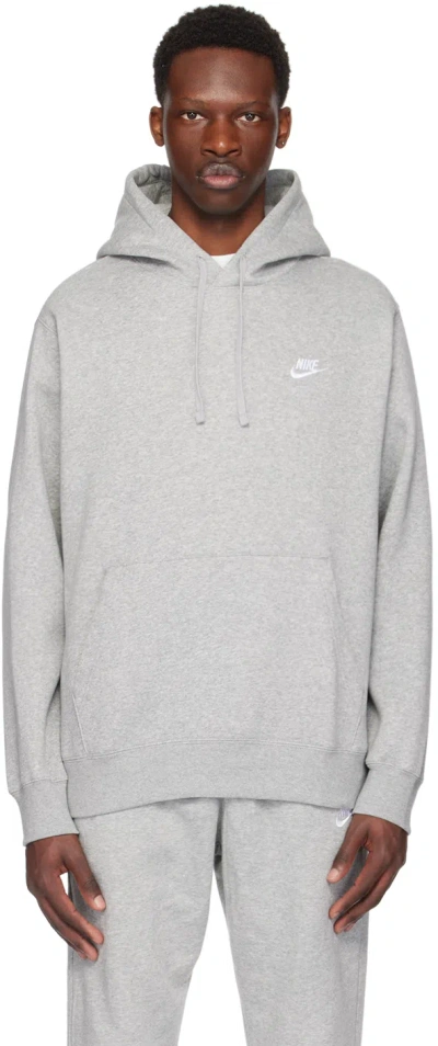 Nike Sportswear Club Logo-embroidered Cotton-blend Jersey Hoodie In Gray