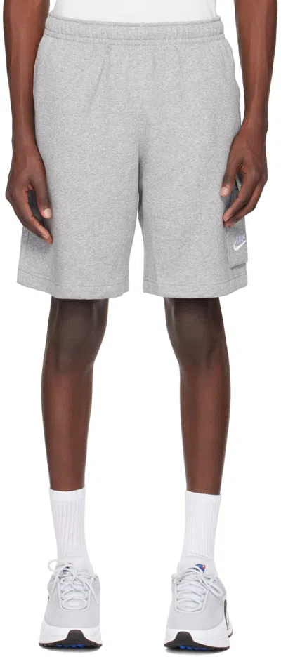 Nike Gray Embroidered Shorts In Dk Grey Heather/matt