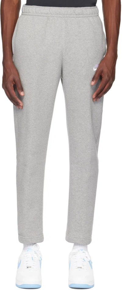 Nike Gray Embroidered Sweatpants In Dk Grey Heather/matt