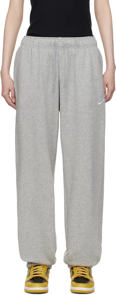 Nike Gray Mid-rise Oversized Sweatpants In Dk Grey Heather/whit
