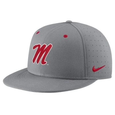 Nike Gray Ole Miss Rebels Usa Side Patch True Aerobill Performance Fitted Hat