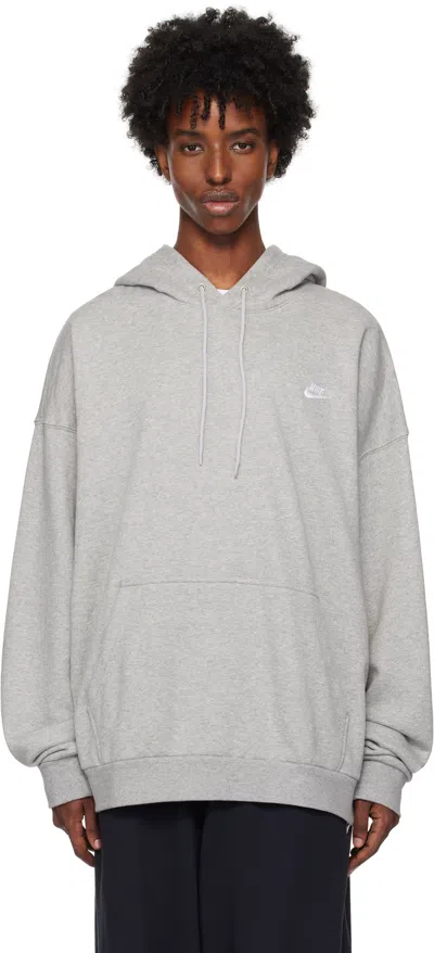 Nike Gray Oversized French Terry Pullover Hoodie In Dk Grey Heather/lt S