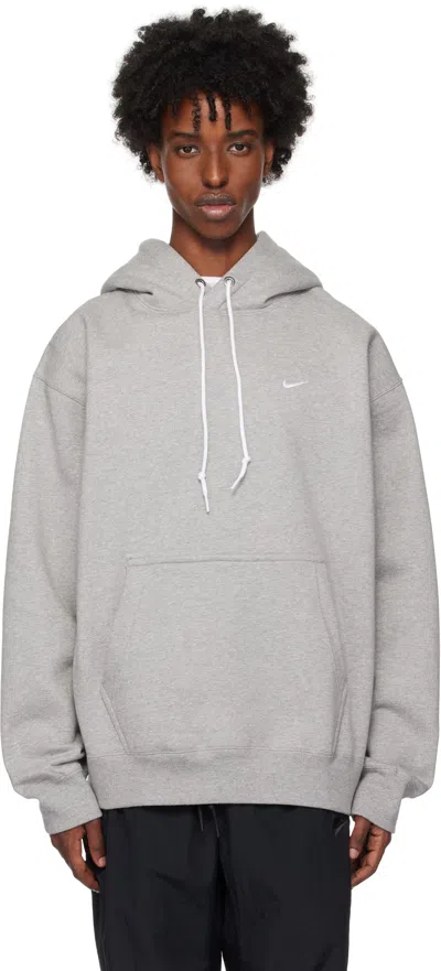 Nike Gray Solo Swoosh Hoodie In Dk Grey Heather/whit