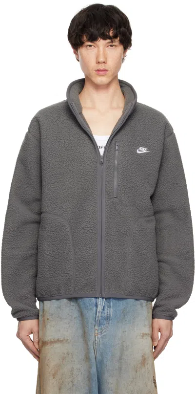 Nike Gray Sportswear Club Fleece Jacket In Iron Grey/white