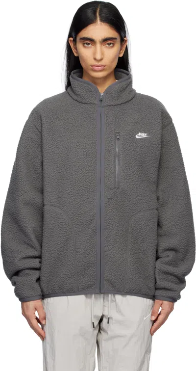 Nike Gray Sportswear Club Jacket In Iron Grey/white