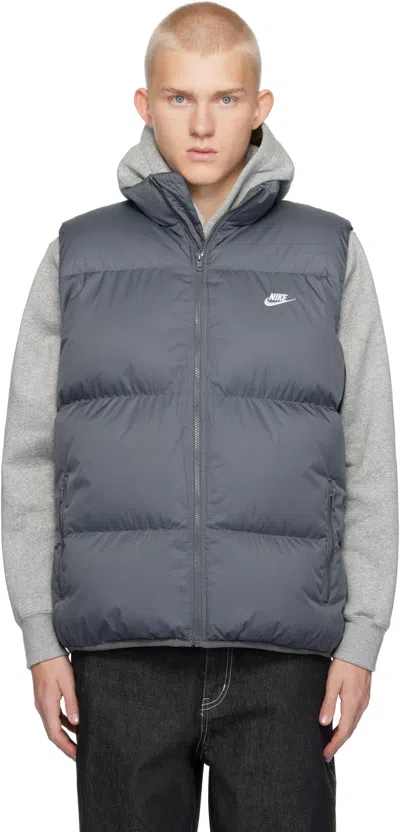 Nike Gray Sportswear Club Puffer Vest In Iron Grey/white