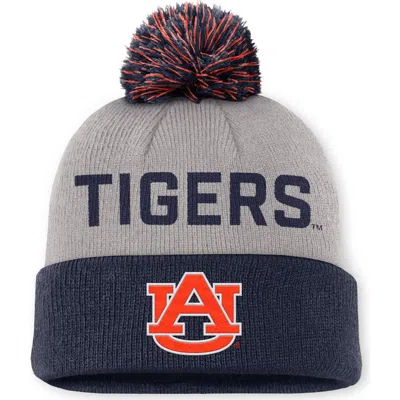 Nike Gray/navy Auburn Tigers Primetime Peak Cuffed Knit Hat With Pom In Blue