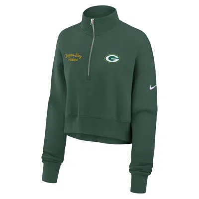 Nike Green Bay Packers Phoenix  Women's Nfl Cropped 1/4-zip Crew